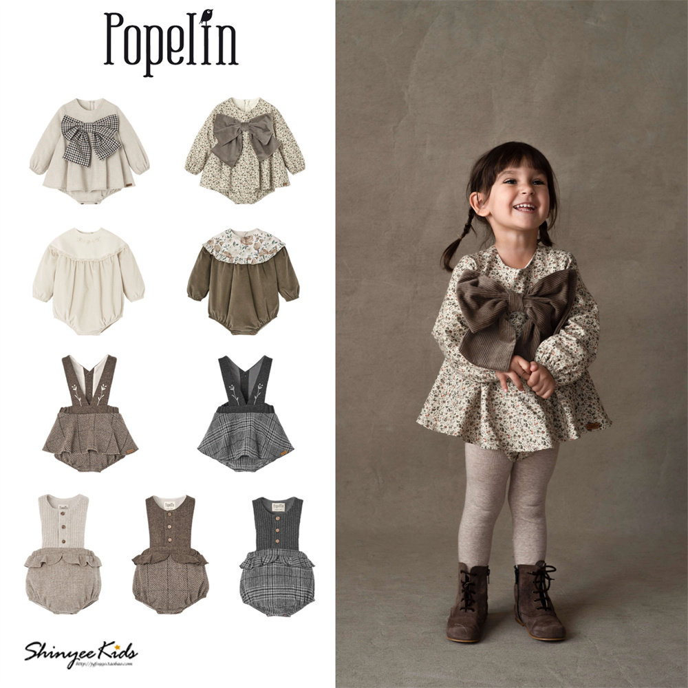 5ZShinyee▲popelin aw25秋冬儿童蝴蝶结连体衣包屁衣毛呢背带裤