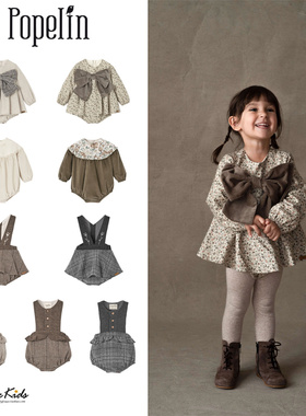 6ZShinyee▲popelin aw25秋冬儿童蝴蝶结连体衣包屁衣毛呢背带裤