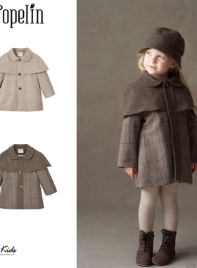6ZShinyee▲popelin aw25秋冬女童复古保暖防风羊毛大衣斗篷外套