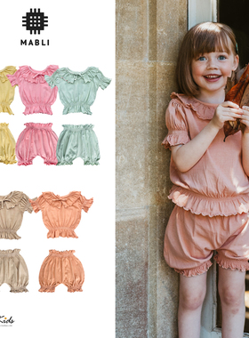 5ZShinyee▲mabli ss25春夏儿童纯色花边领短袖T恤纯棉灯笼裤短裤