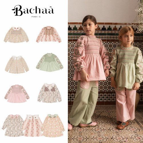 Shinyee▲bachaa aw26法式刺绣衬衫女童碎花长袖上衣森系连衣裙