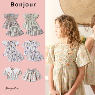 刺绣打揽印花衬衫 Shinyee ss23春夏儿童法式 bonjour 半裙套装