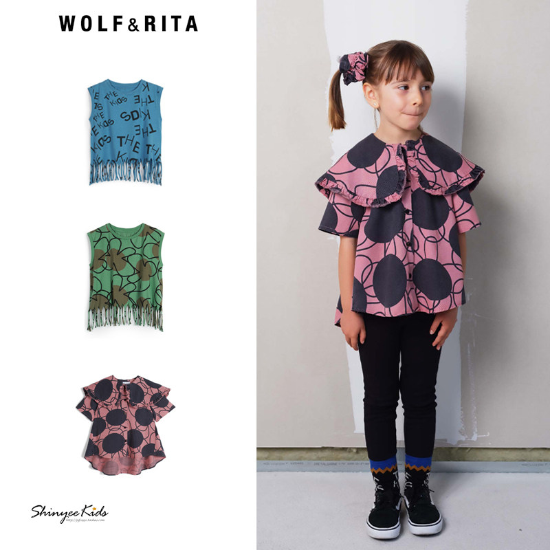 Shinyee▲wolf rita 春夏儿童大翻领短袖衬衫流苏背心T恤