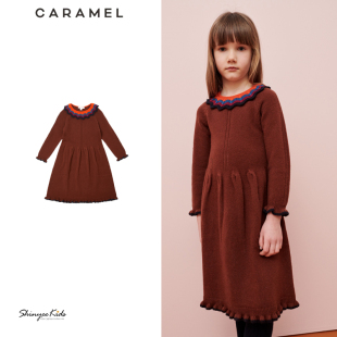 aw22秋冬儿童钩花领羊毛针织裙连衣裙 Shinyee caramel