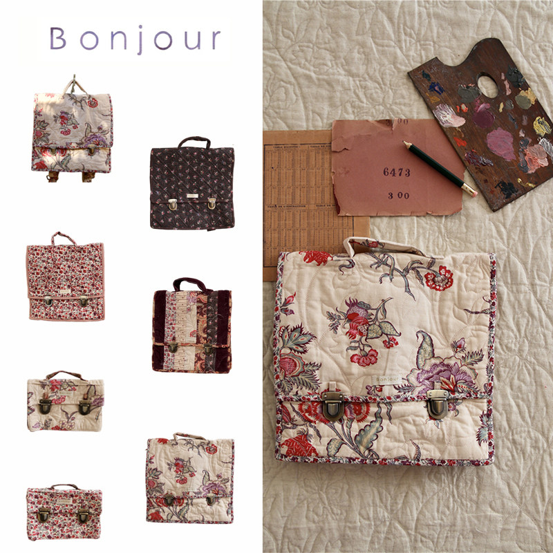 Shinyee▲bonjour aw26复古碎花儿童书包夹棉绗缝双肩包手提包