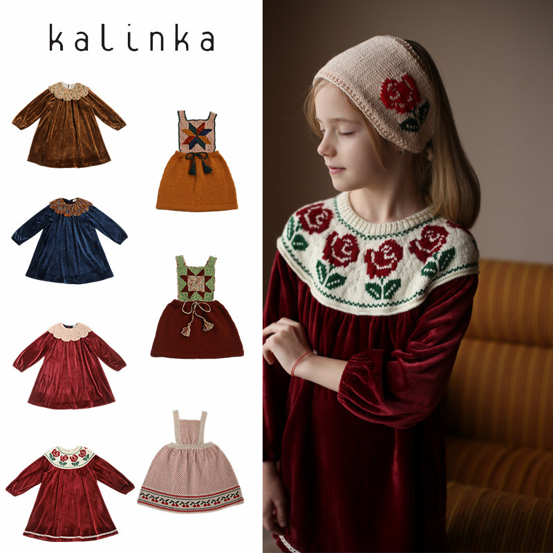 9ZShinyee▲Kalinka aw26复古丝绒连衣裙玫瑰花针织背带裙公主裙