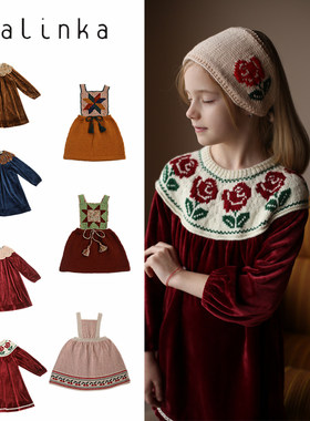 9ZShinyee▲Kalinka aw26复古丝绒连衣裙玫瑰花针织背带裙公主裙