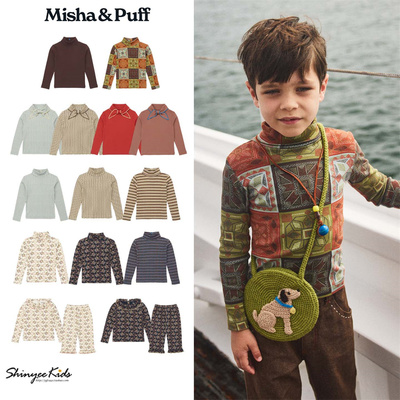 6ZShinyee▲misha puff aw25秋冬儿童复古印花打底衫T恤打底裤