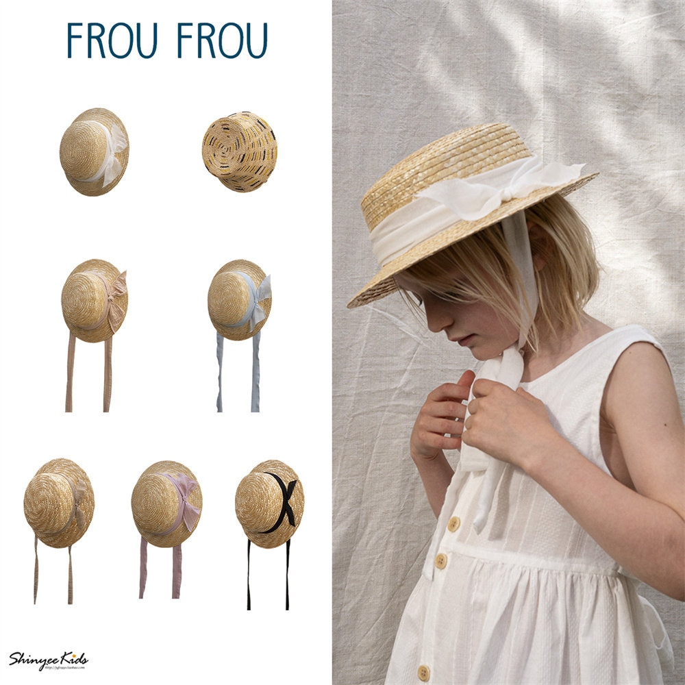 Shinyee▲froufrou ss26春夏女童草帽遮阳帽蝴蝶结丝带帽子平顶帽