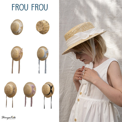 8ZShinyee▲froufrou ss26女童草帽遮阳帽蝴蝶结丝带帽子平顶帽