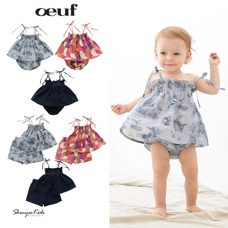 oeuf纯棉儿童印花衬衫短裤套装
