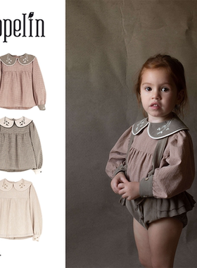 Shinyee▲popelin aw23刺绣翻领儿童长袖衬衫衬衣上衣