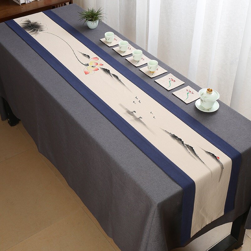 定制大号茶桌布加宽酒店西餐桌布艺展会长方形会议桌台布桌旗亚麻