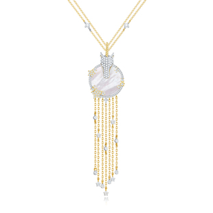 s925纯银毛衣链IPROMISE经典独角兽天然贝母欧美轻奢个性时尚项链