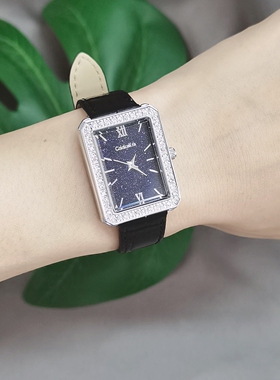 CaldiceKris深邃星空黑色小方女士手表1610