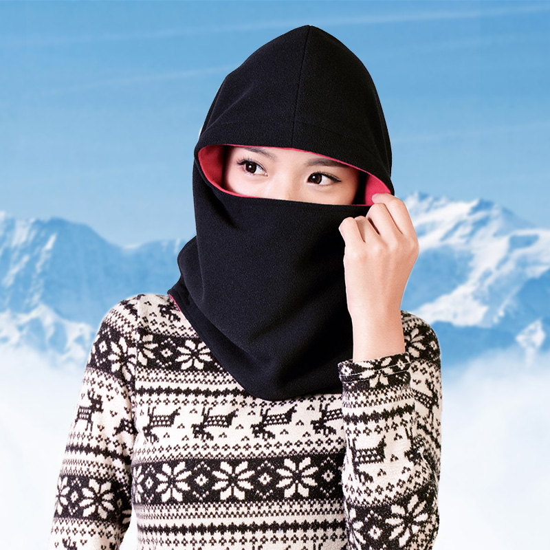 台湾UVCity冬季保暖帽子围脖一体男女双层抓绒护脸防风面罩套头帽