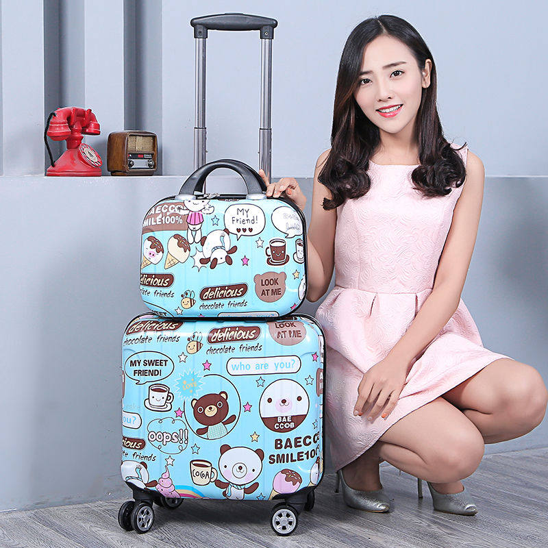 韩版镜面小行李箱17寸拉杆箱女迷你旅行箱18寸登机箱密码箱皮箱子