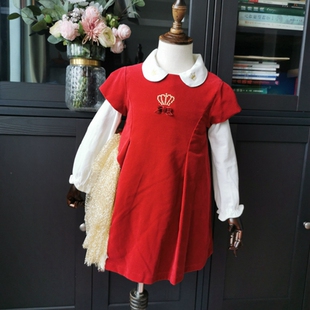 高贵丝绒礼服！儿童女童90-130天鹅绒香槟金丝蓬蓬公主裙连衣裙