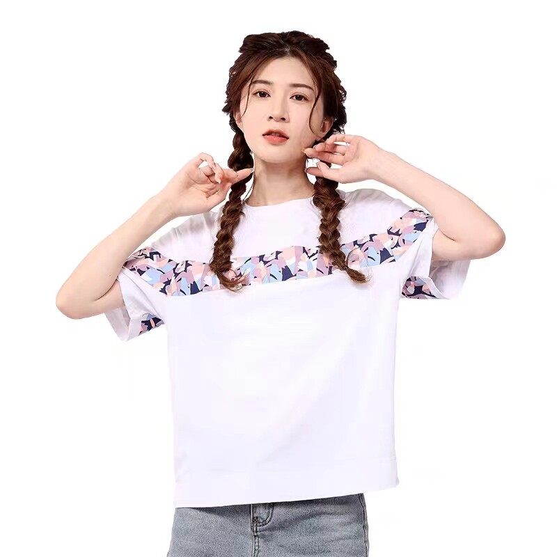 悍途户外新款休闲衣T恤女夏季圆领印花宽松透气速干弹力上衣短袖