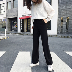 Real shot plus large size wide leg pants women's loose floor length trousers trousers straight pants casual pants