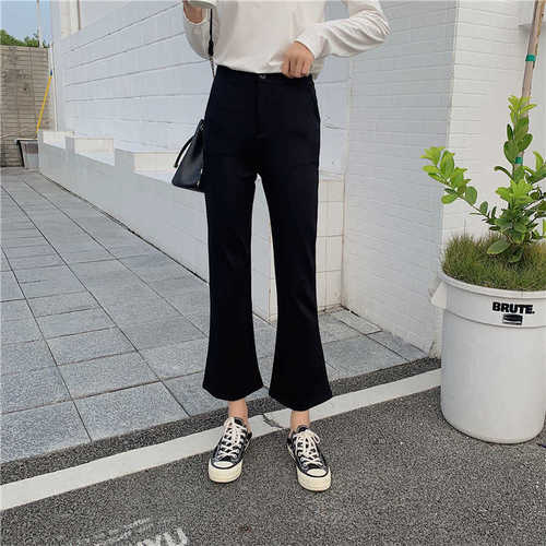 Live shooting small video Black Slim micro flare Pants Large Size 9-point wide leg women's pants casual suit women's pants