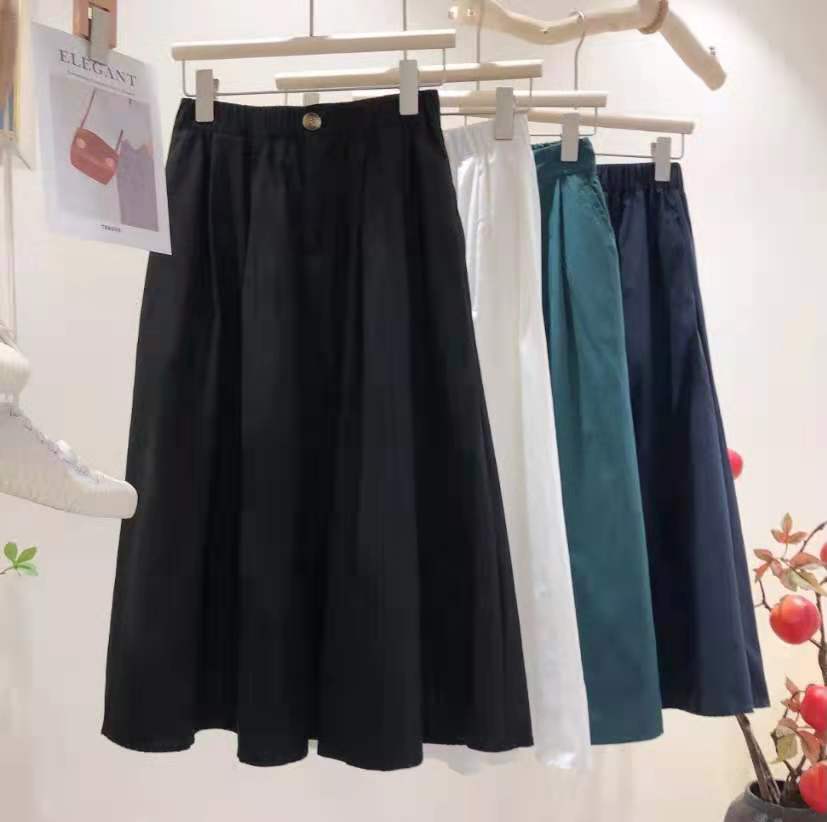 Leyijia summer new pure color high waist casual skirt Korean loose fashion medium length A-line skirt
