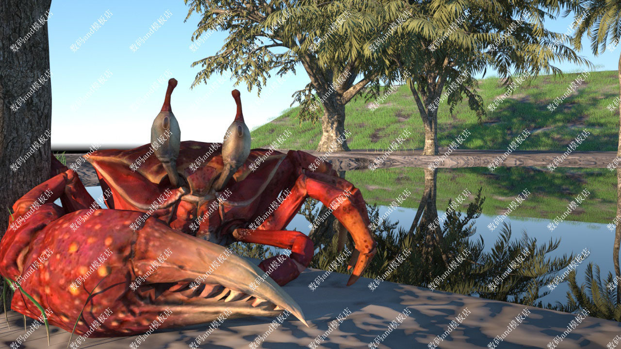 blender螃蟹骨骼绑定动画动物模型三维3d素材maya 3dsmax c4d螃蟹