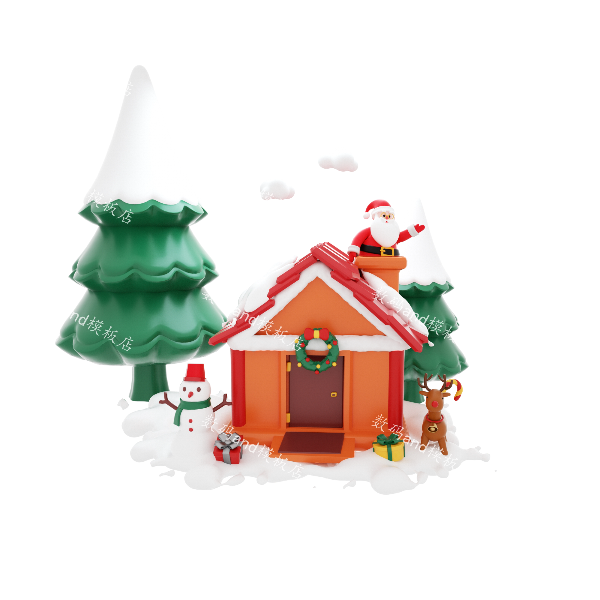 c230509圣诞生长场景动画 c4d源文件工程设计素材 圣诞老人圣诞