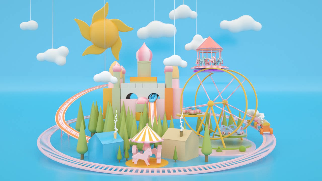 c4d源文件 c231214彩色游乐园 oc c4d设计素材c4d模型场景c4d动画