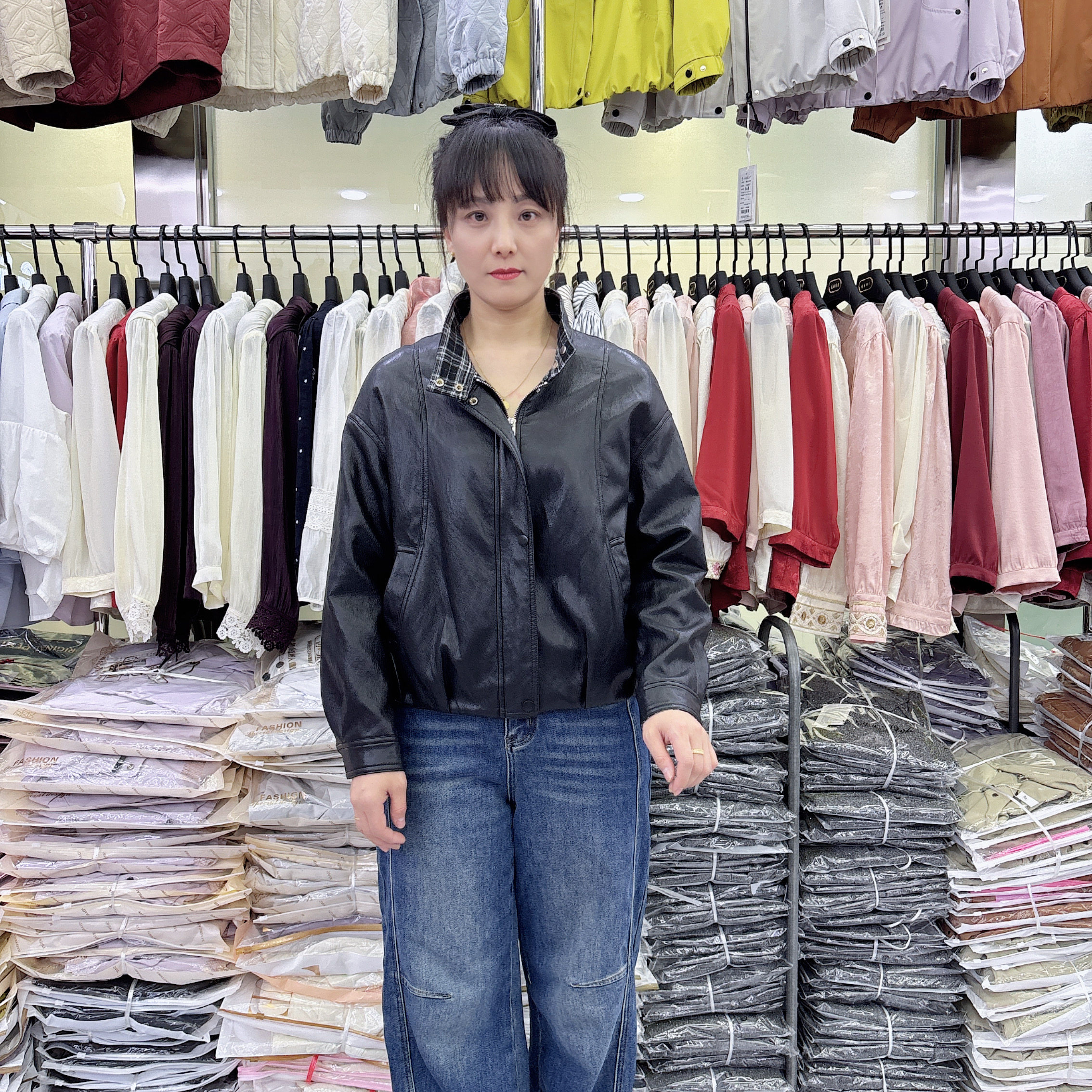 2026春季新款长袖立领时尚外套上衣休闲女装柔软蛋白皮减龄PU皮衣