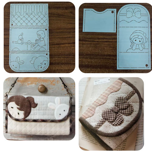 手工DIY描图工具拼布软模板 女孩兔子长款钱包蝴蝶结卡包模板