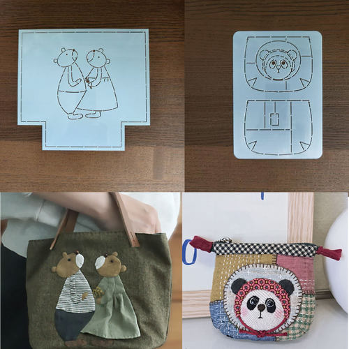 桐渊麻麻手工DIY描图工具拼布软模板 情侣熊托特包 熊猫零钱包