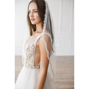 Brides新娘结婚齐腰头纱头巾蕾丝薄纱 代购 2025 02美国专柜正品