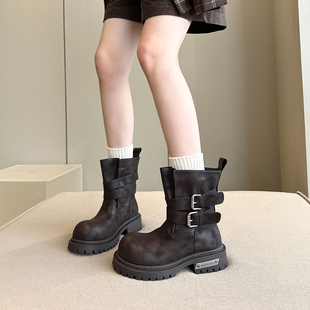 街头潮流 皮带扣复古大头马丁靴女短靴机车靴加绒 日系甜酷秋冬季