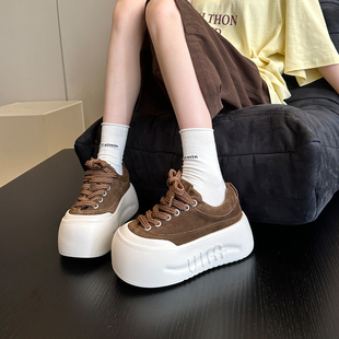 日系小众真皮配阔腿裤 板鞋 增高厚底鞋 女面包鞋 大头丑萌鞋 甜酷风