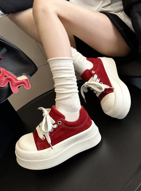 WSWS｜超好看2026配阔腿裤真皮红色大头甜酷厚底鞋女鞋板鞋休闲鞋