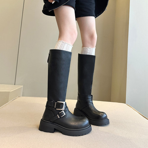 长筒靴女加绒小个子增高骑士靴