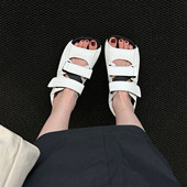 夏季 新款 小众ins真皮方头休闲运动凉鞋 潮酷有型 女徒步旅游沙滩鞋