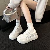 WSWS｜韩系春新款 板鞋 牛皮轻便厚底魔术贴大头丑萌厚底小白鞋 女鞋