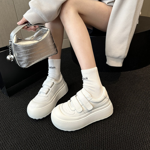 春季真皮魔术贴厚底百搭小白鞋