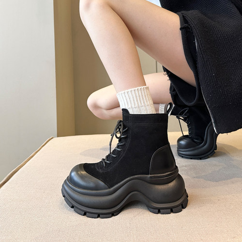 冬季小个子厚底增高马丁靴加绒