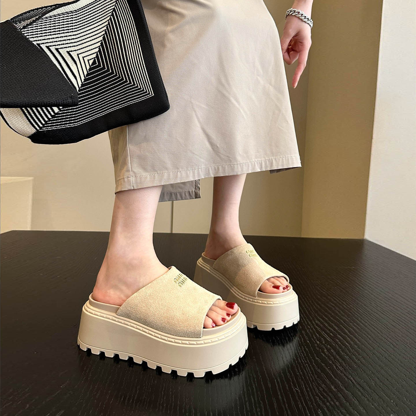 7cm厚底增高半拖鞋女外穿