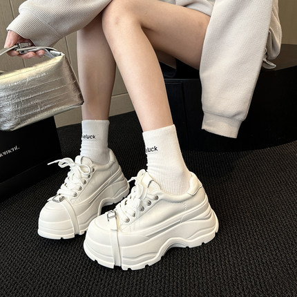 WSWS｜显腿长2026春新款牛皮轻便7cm增高厚底鞋休闲小白鞋女板鞋