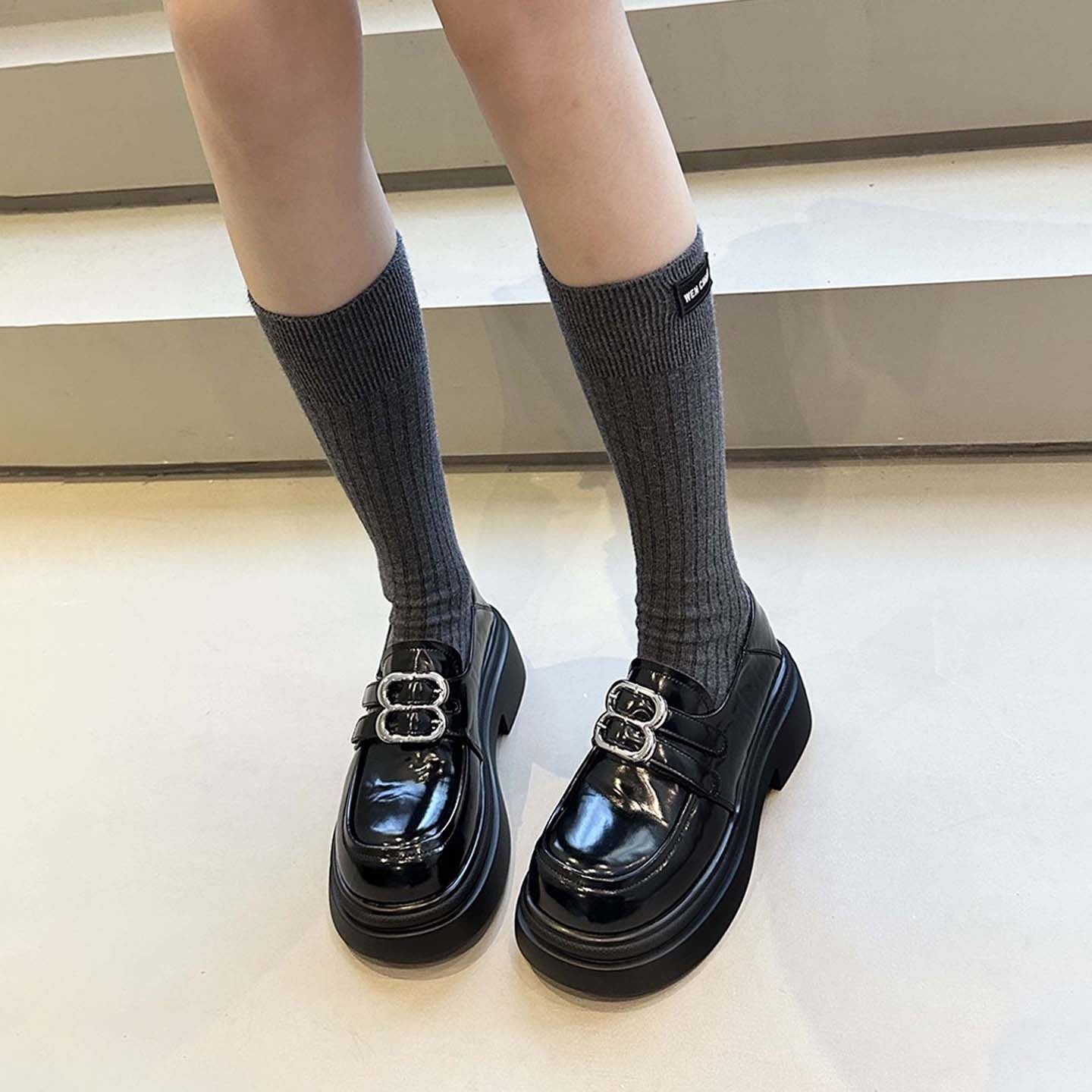 黑色乐福鞋女2025新款春季厚底