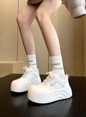 趋势神店~韩版真皮大头丑萌面包小白鞋女板鞋厚底配阔腿裤休闲鞋