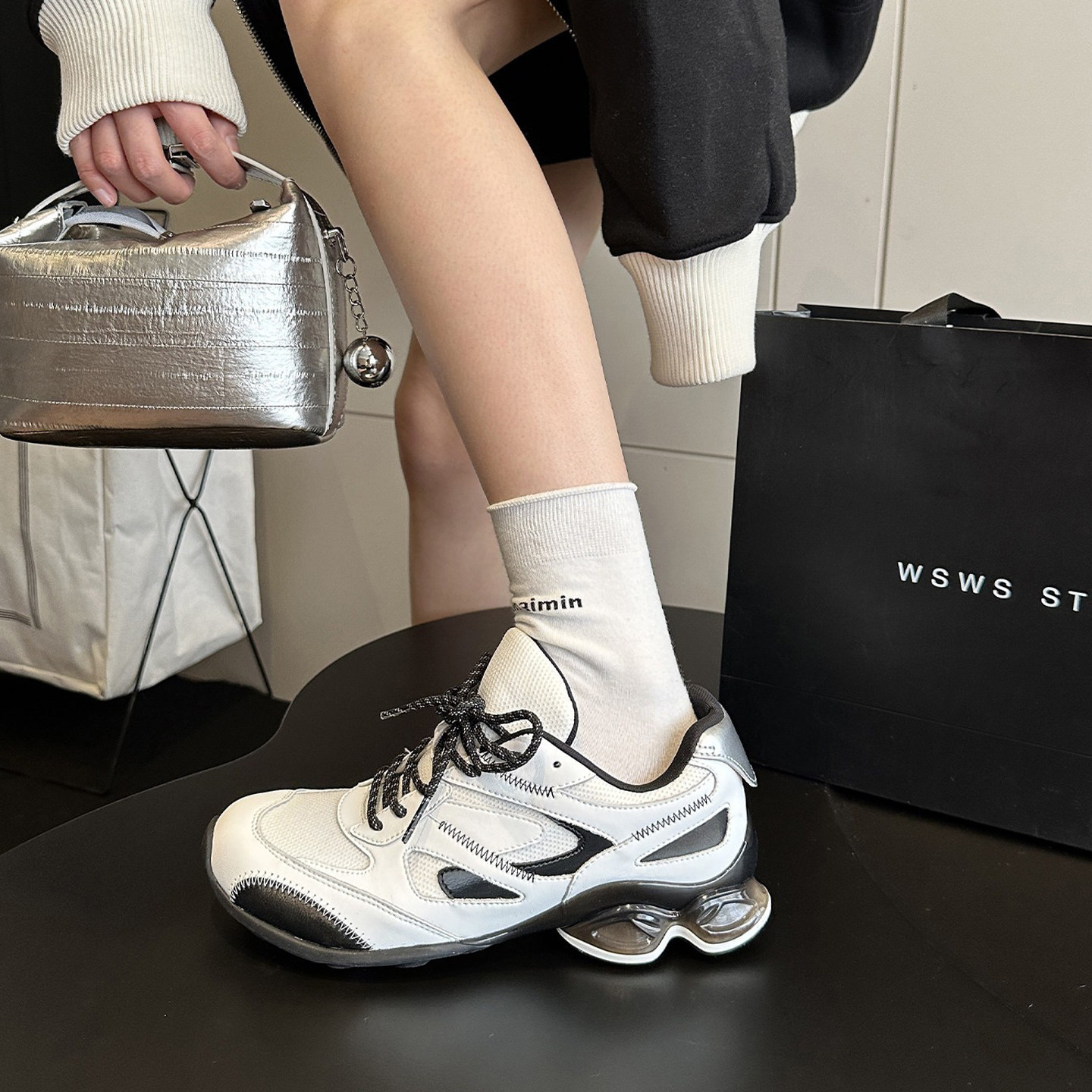 WSWS｜流行趋势新品机能风真皮ins慢跑运动鞋老爹鞋女厚底休闲鞋