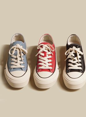 网上无双~经典复古厚底帆布鞋女百搭透气系带休闲运动滑板鞋单鞋