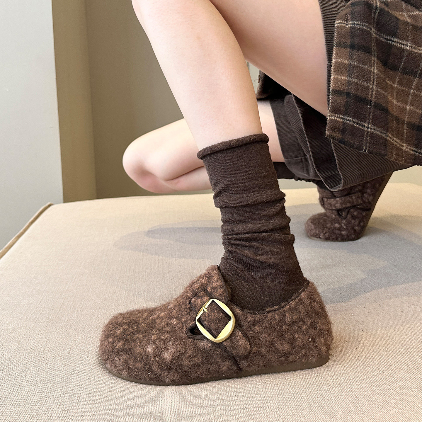 超好看~冬季加绒毛呢料显脚小配堆堆袜勃肯鞋毛毛鞋女棉鞋豆豆鞋,女鞋,勃肯鞋/软木鞋,淘宝优惠券,粉丝福利购,淘宝优惠卷