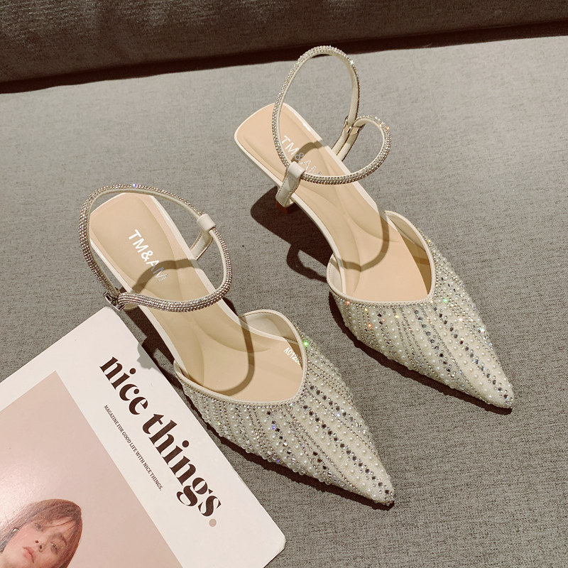 法式时尚水钻面尖头后空凉鞋女2025新款性感中空细跟高跟时装单鞋,女鞋,浅口单鞋,淘宝优惠券,粉丝福利购,淘宝优惠卷