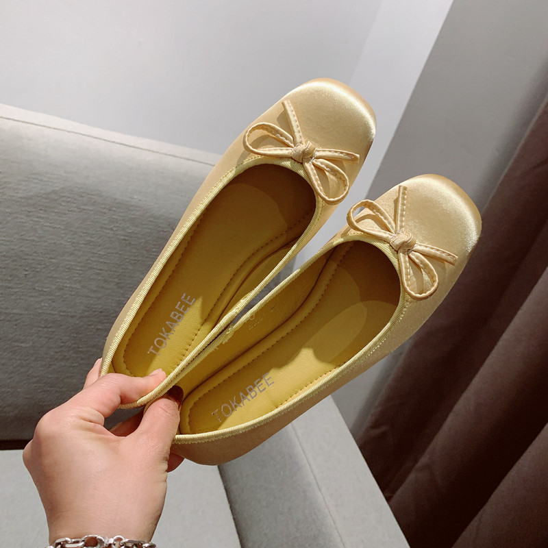 香风蝴蝶结软底豆豆鞋女2025年新款一脚套浅口方头布面平底单鞋,女鞋,浅口单鞋,淘宝优惠券,粉丝福利购,淘宝优惠卷